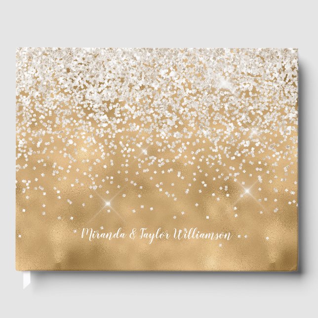 Gold White Glitz Glitter Guest Book (Front)