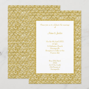 GOLD WHITE GOLD BRICK PATTERN WEDDING INVITATION