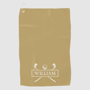 Gold White Golf Clubs And Ball Personalised Name Towel