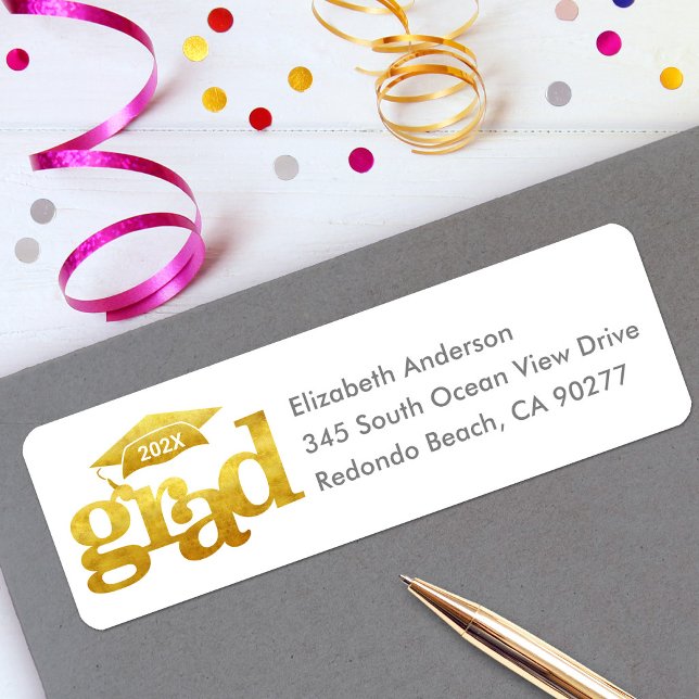 Gold White Graduation Bold Modern Type Cap Address (Creator Uploaded)