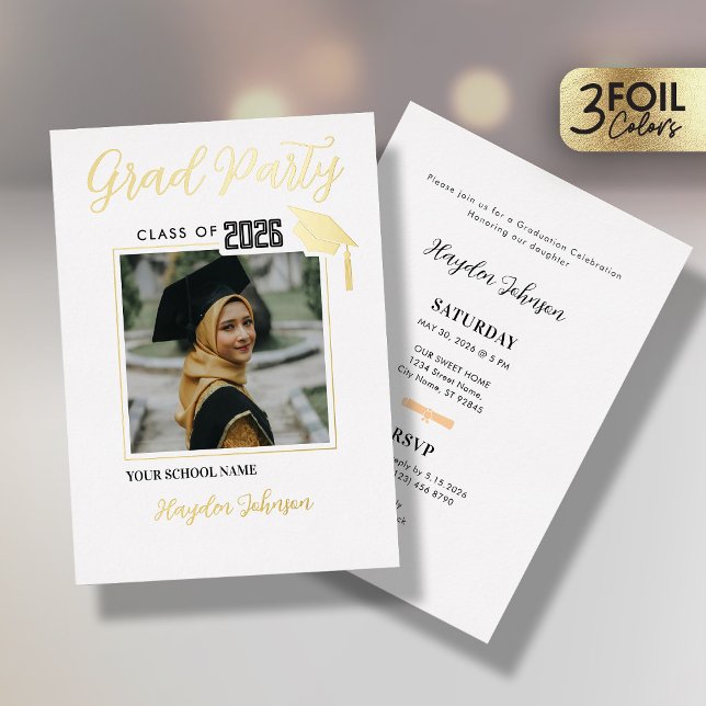 Gold & White Graduation Party Foil Invitation (Creator Uploaded)