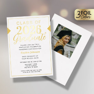 Gold & White Graduation Party Foil Invitation