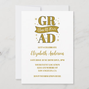 Gold & White Graduation Party Invitation