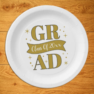 Gold & White Graduation Party Paper Plate