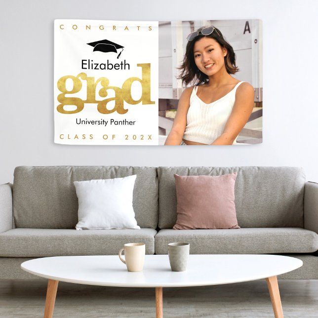 Gold white graduation photo modern bold typography banner (Creator Uploaded)