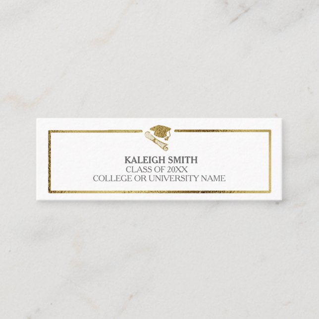 Gold White Graduation Profile Insert Name Card (Front)