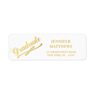 Gold White Graduation Return Address Label