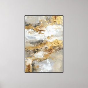 Gold, White & Gray Textured Layers – Abstract Art Canvas Print