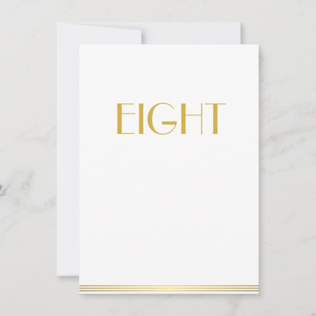 Gold White Great Gatsby Wedding Table Cards Eight (Front)