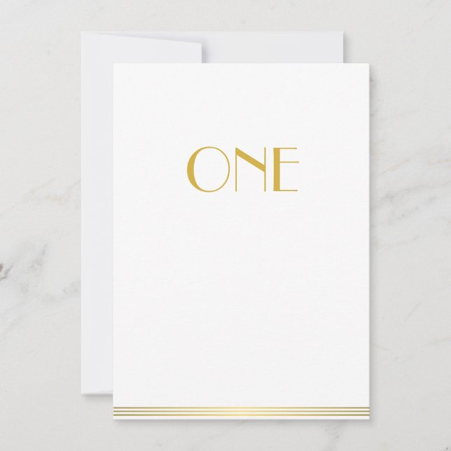 Gold White Great Gatsby Wedding Table Cards One (Front)