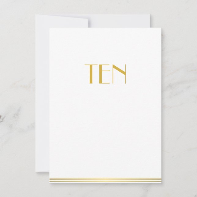 Gold White Great Gatsby Wedding Table Cards Ten (Front)
