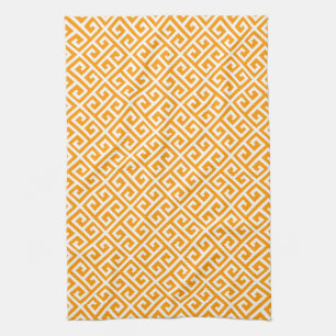 Gold & White Greek Key Pattern Tea Towel