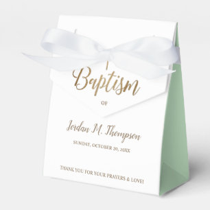 Gold White Green baby Baptism Cross Thank You Favour Box