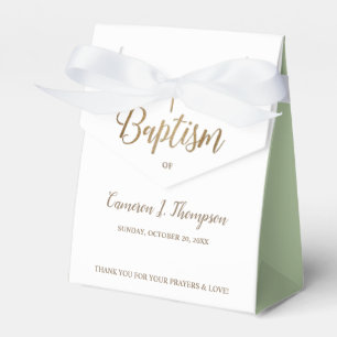 Gold White Green Baptism Cross Custom Thank You Favour Box