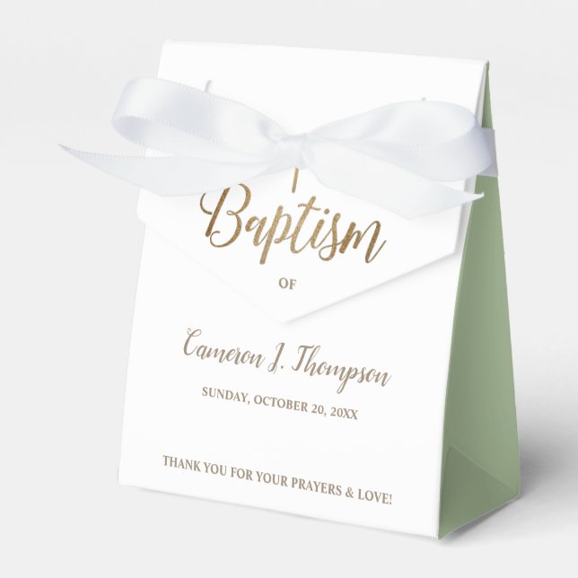 Gold White Green Baptism Cross Custom Thank You Favour Box (Front Side)