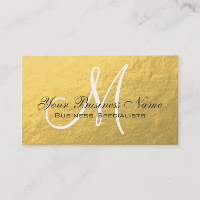 Gold White Grey Simple Plain Monogram Business Card (Front)