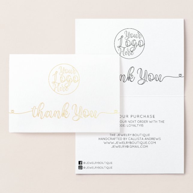 Gold White Handwritten Hearts Customer Thank You Foil Card (Display)