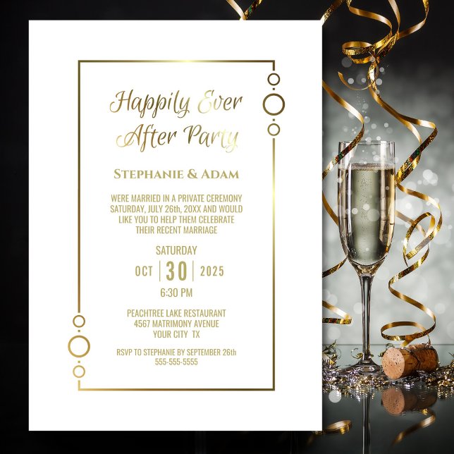 Gold White Happily Ever After Wedding Reception Invitation (Creator Uploaded)