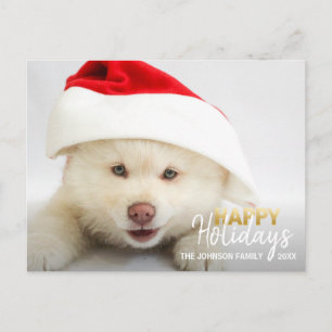 Gold White Happy Holidays Dog Puppy PHOTO Holiday Postcard