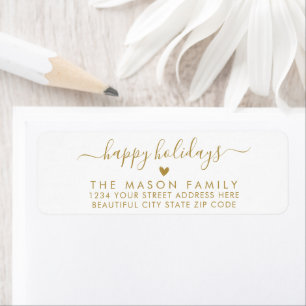 Gold White Happy Holidays Script Return Address