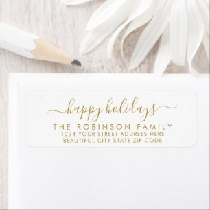 Gold White Happy Holidays Script Return Address