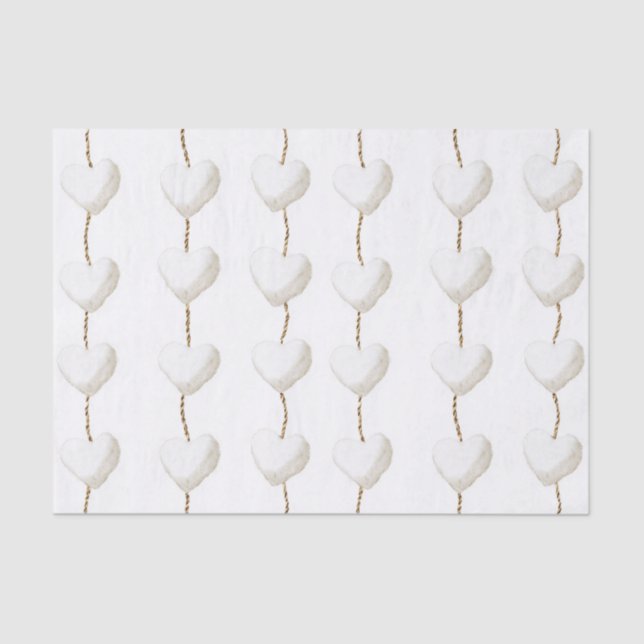 Gold White Hearts Birthday Tissue Paper (Front)