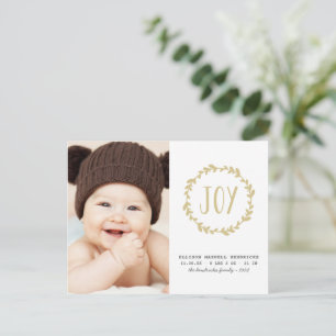 Gold & White Holiday Birth Announcement Photo Postcard