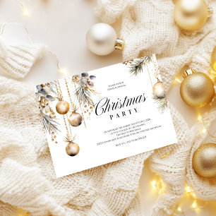 Gold & White Holiday Invite   Elegant Ornament