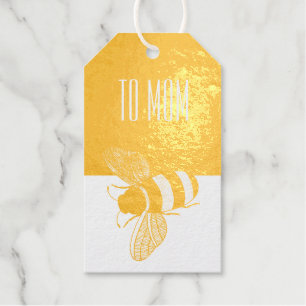 GOLD WHITE HONEY BUZZY BUMBLE BEE INSECT TEXT GIFT TAGS