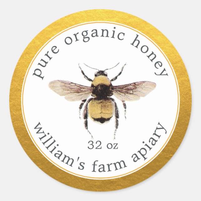 Gold White Honey Jar Label (Front)