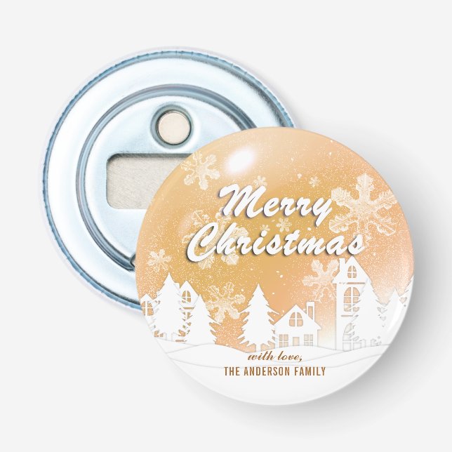 Gold White House Snowflakes Xmas Happy New Year  Bottle Opener (Front)