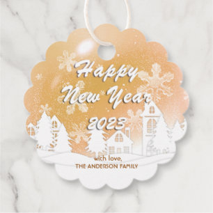 Gold White House Snowflakes Xmas Happy New Year Favour Tags