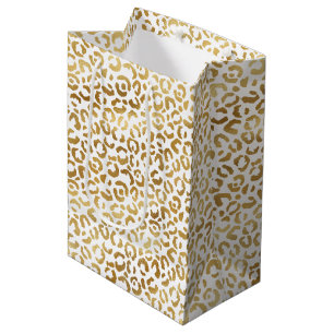 Gold White Leopard Print Medium Gift Bag