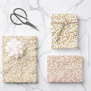 Gold White Leopard Print         Wrapping Paper Sheet