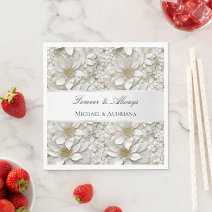 Gold White Lotus Flowers Bridal Shower  Napkin