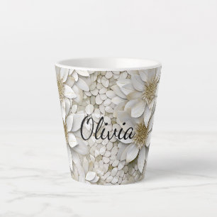Gold White Lotus Flowers Personalised Latte Mug