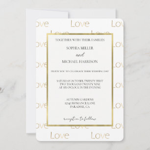 Gold White Love Wedding Invitation