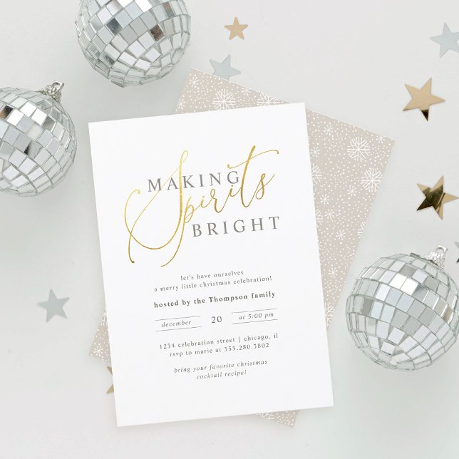 Gold & White Making Spirits Bright Christmas Party Invitation (Creator Uploaded)