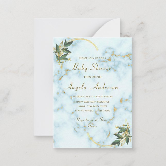 Gold White Marble Baby Shower Invitation Template (Front)