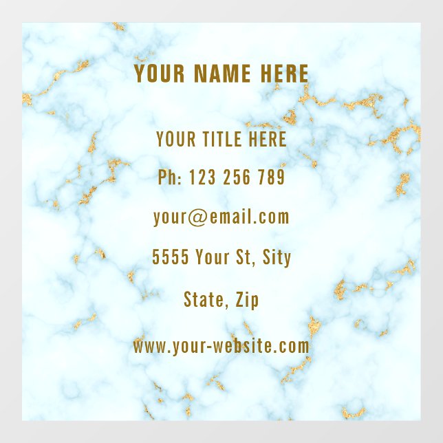 Gold White Marble Custom Text Company Window Cling (Sheet)