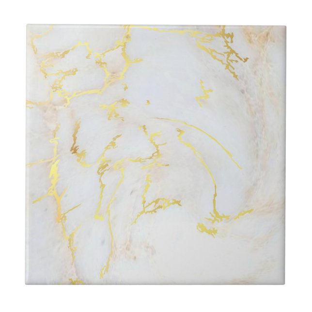 Gold White Marble Customisable Elegant Template Tile (Front)
