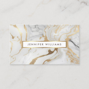 Gold White Marble Elegant Modern QR Code Business Card