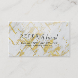 Gold & White Marble Glam Salon Refer a Friend Card