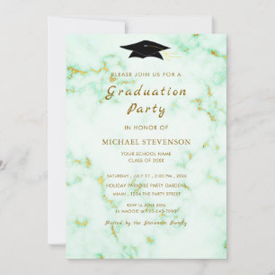 Gold White Marble Graduation Party Invitation