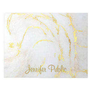 Gold White Marble Hand Script Elegant Template Notepad