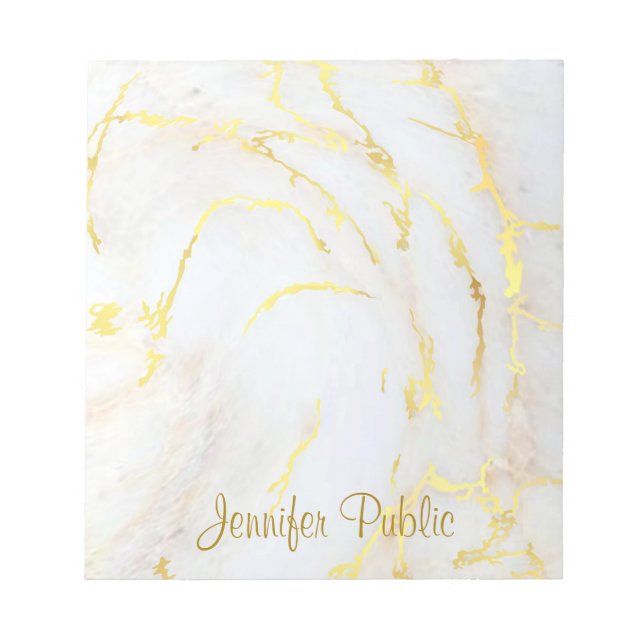 Gold White Marble Handwritten Script Elegant Notepad (Front)