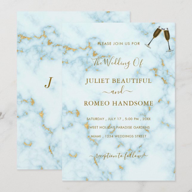 Gold White Marble Wedding Invitation Luxury Design (Front/Back)