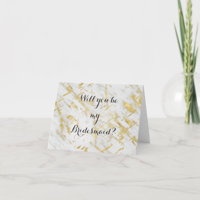 Gold & White Marble Will you be my Bridesmaid Invitation (Front)