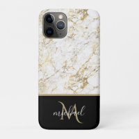 Gold & White Marble with Black Monogram Luxury