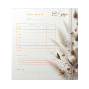 Gold white meal planner Watercolor & pastel flola Notepad